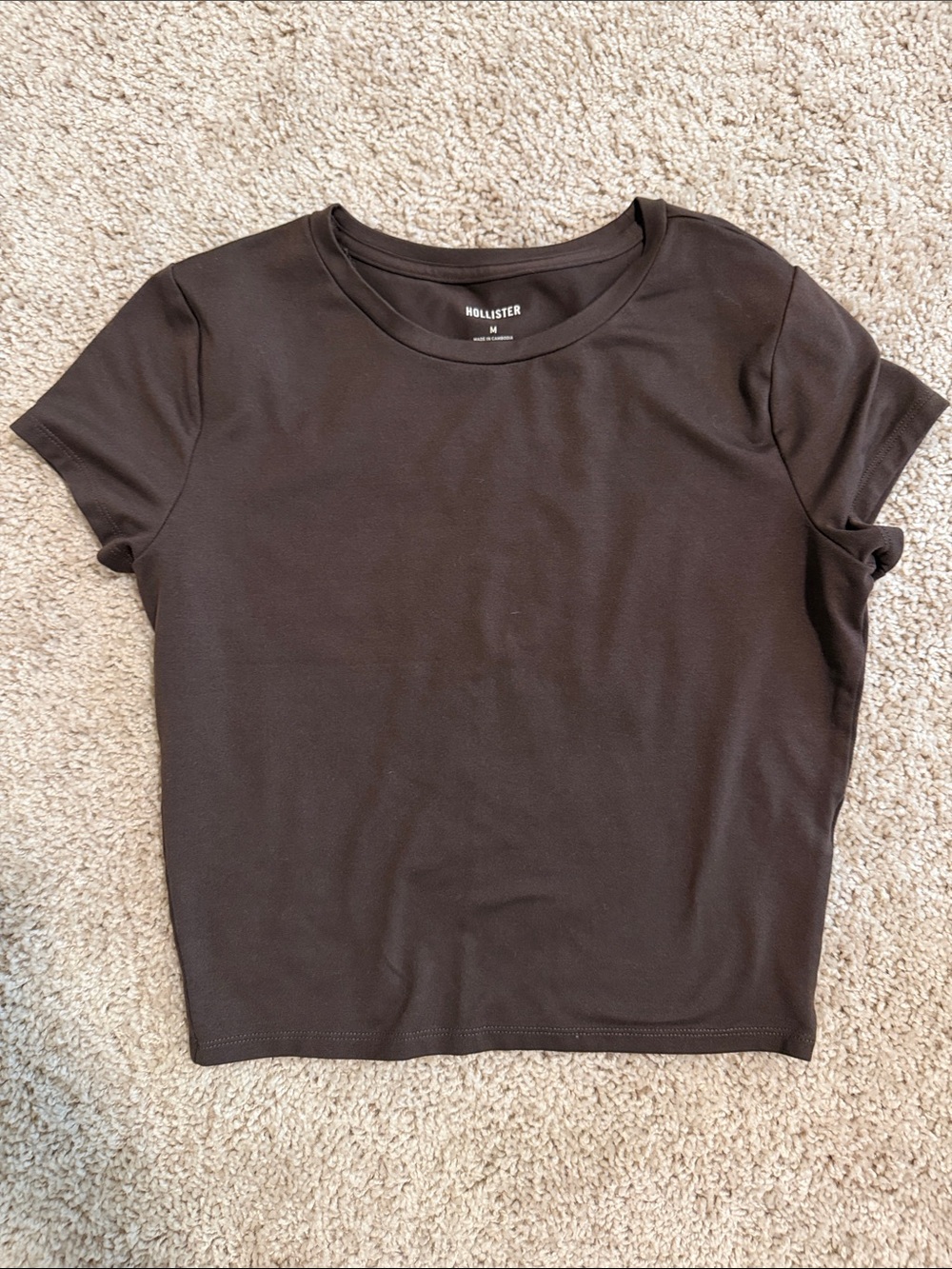 Hollister Women's Short Sleeve Crew Neck Crop Top - Dark Brown